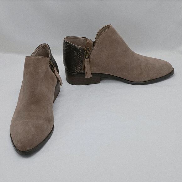 Volatile Womens Ankle Boots Size 9 Taupe Suede Snakeskin Western Low Heel Shoes - Picture 3 of 8